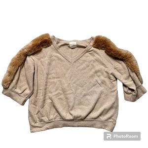 Guardaroba Italy Womens Sweater Beige Knit 3/4 Sleeve Faux Fur Wool Blend Size L